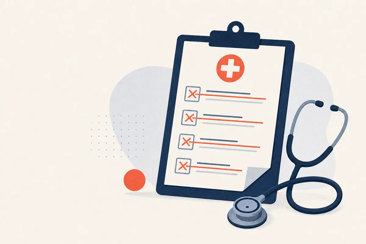 Un questionnaire médical barré et un stéthoscope