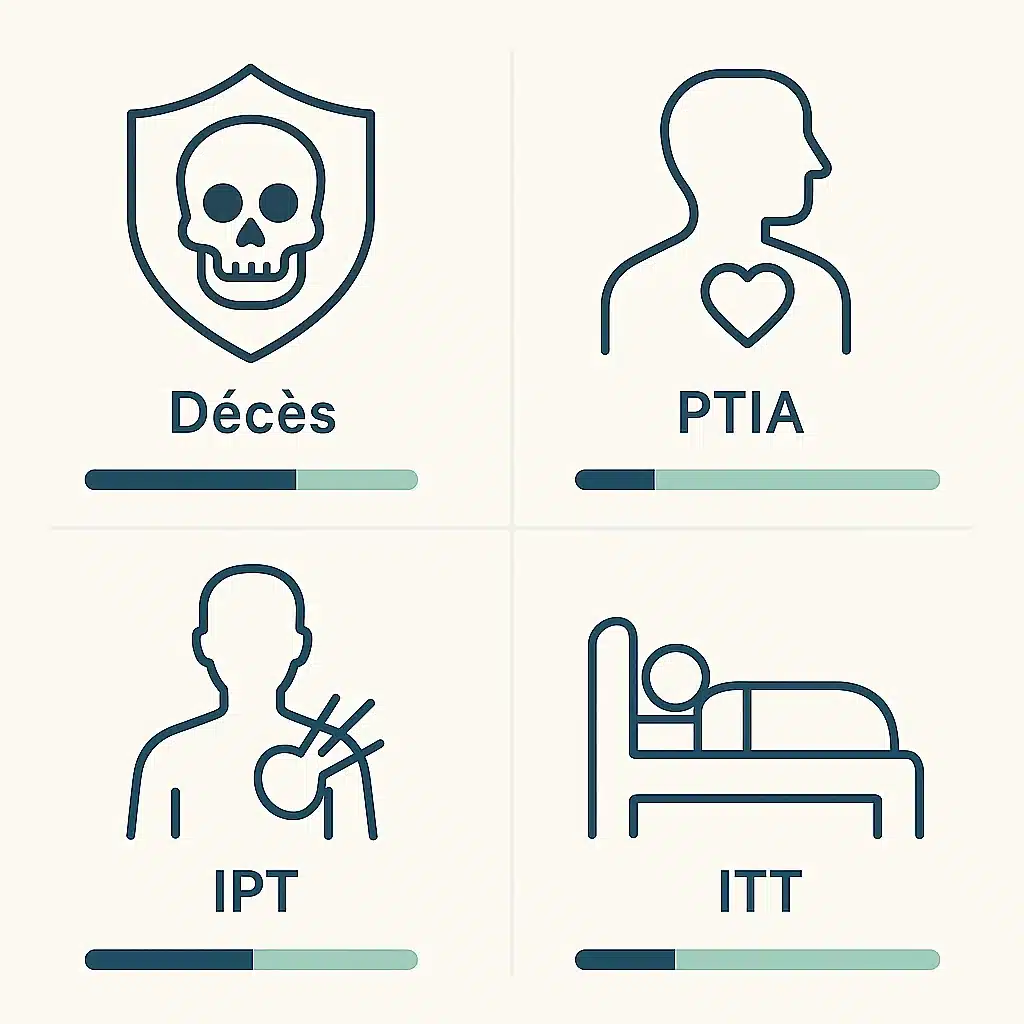 Comparatif visuel des durées relatives de couverture par garantie en assurance emprunteur