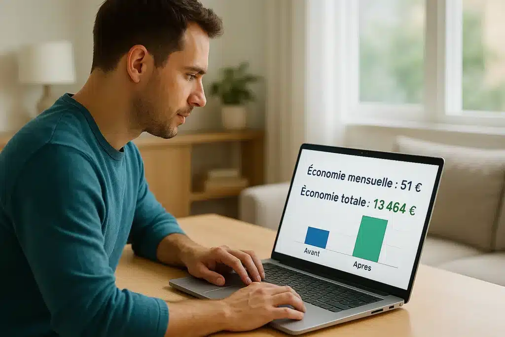 Exemple concret d’économie sur assurance emprunteur avec profil type et graphiques de gain mensuel et total