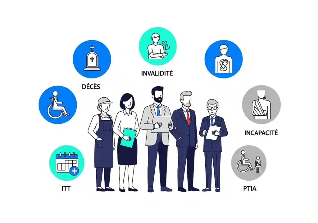 Illustration comparant les garanties clés d’une assurance emprunteur pour prêt professionnel.