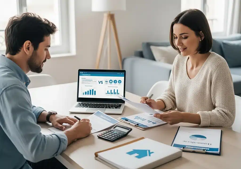 Couple comparant son assurance emprunteur grâce à la loi Hamon pour économiser sur son crédit immobilier