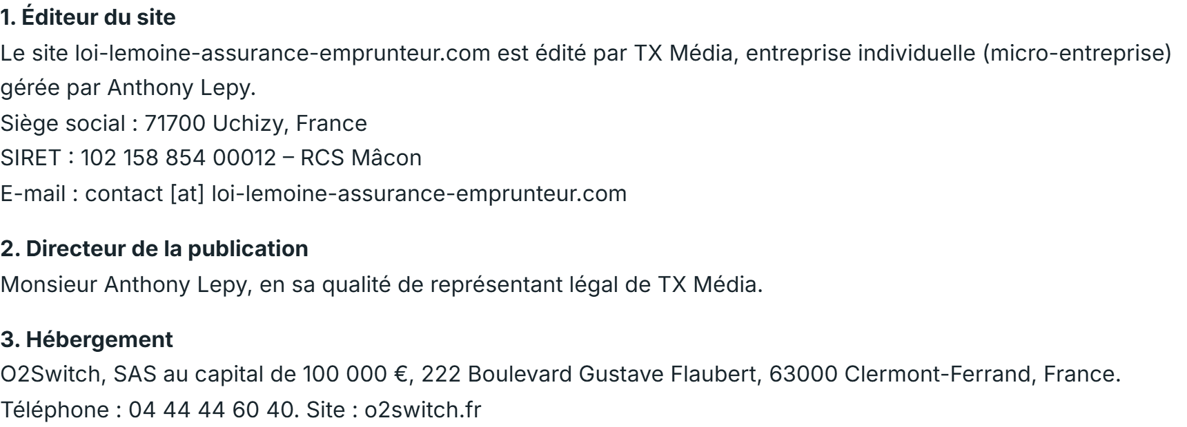 Éditeur, directeur de la publication et hébergeur du site